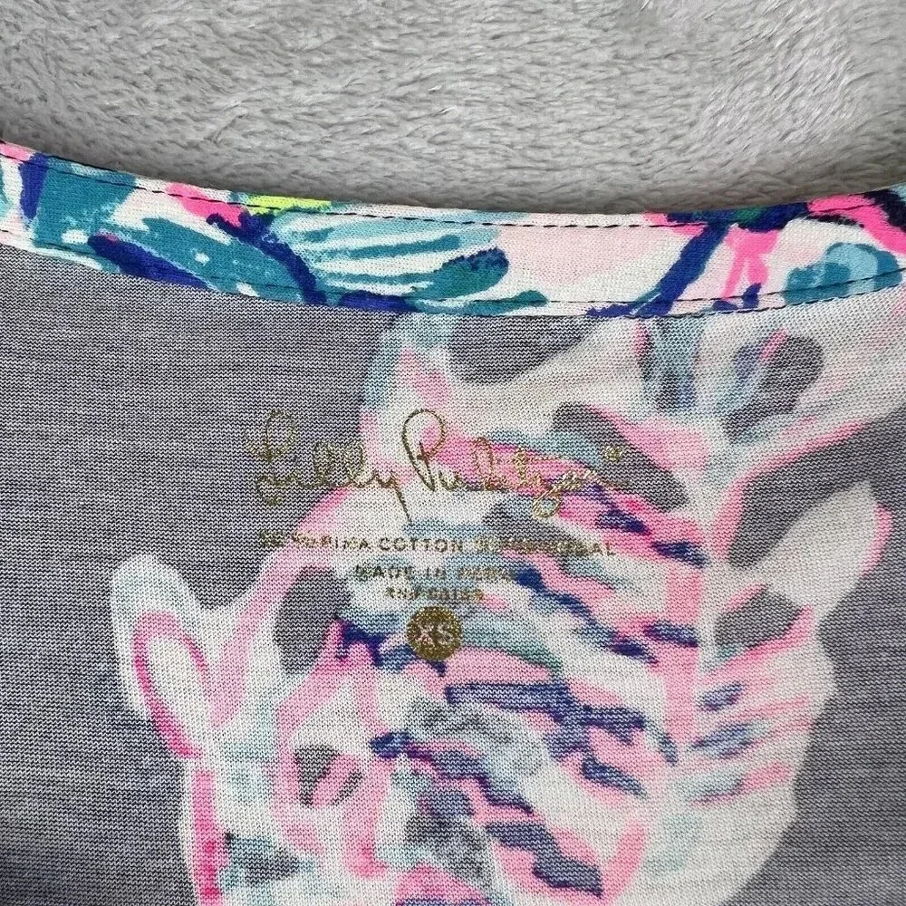 Lilly Pulitzer Top Blouse Size XS Blue Pink Long Sleeve Beach Tropical Fish - Picture 6 of 14